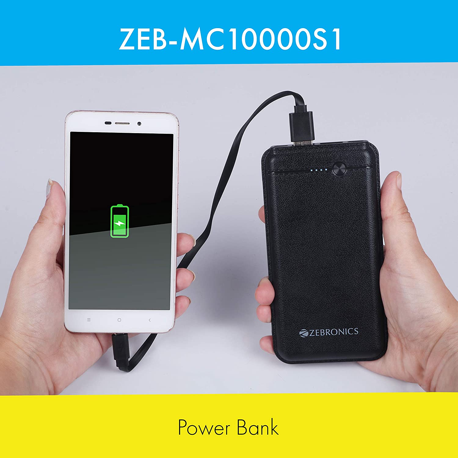 ZEBRONICS 10000 mAh Lithium Polymer Power Bank ZEB-MC10000S1, (Black)